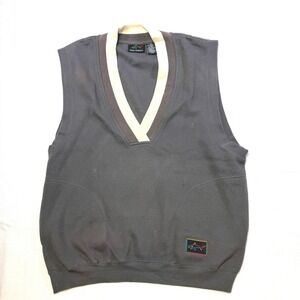 Greg Norman V Neck Golf Vest Men's Large Grey Ribbed Colorblock Trim